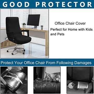 WOMACO Office Chair Covers, Stretch Computer Chair Cover with Armrest Covers, Universal Boss Chair Covers Modern Simplism Style High Back Chair Slipcover (Black, Large)