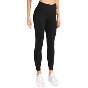 Sweetaluna Workout Leggings for Women with Pockets,High Waist Ankle Yoga Pants Running Tights Tummy Control (Ankle-Black, Large)