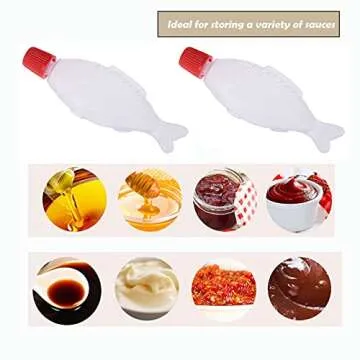 10 Pieces Mini Ketchup Bottle Plastic Condiment Sauce Squeeze Bottles Cute Fish-shaped Salad Dressing Honey Seasoning Squirt Containers for Camping Office School Bento Box, 8ML