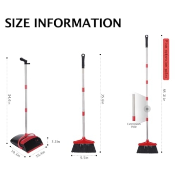 XXFLOWER Broom and Dustpan Set Long Handle Adjustable