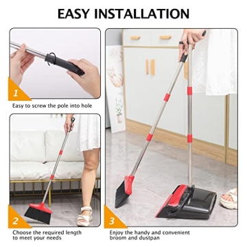 XXFLOWER Broom and Dustpan Set Long Handle Adjustable