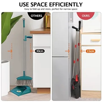 XXFLOWER Broom and Dustpan Set Long Handle Adjustable
