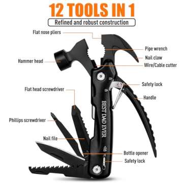 BIIB Gifts for Dad, 12 in 1 Hammer Multitool Camping Essentials, Birthday Gifts for Men, Mens Gifts ...