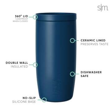 Simple Modern Travel Coffee Mug Tumbler with 360° Lid | Ceramic-Lined Insulated Stainless Steel Cold Brew Iced Coffee Cup Thermos | Gifts for Women Men Her Him | Voyager Signature | 16oz | Slumberland