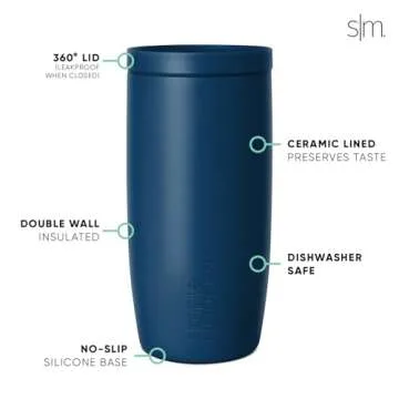 Simple Modern Travel Coffee Mug Tumbler with 360° Lid | Ceramic-Lined Insulated Stainless Steel Cold Brew Iced Coffee Cup Thermos | Gifts for Women Men Her Him | Voyager Signature | 16oz | Slumberland