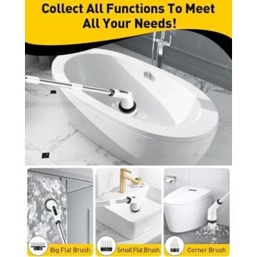 Electric Spin Scrubber,Cordless Shower Cleaning Brush IPX7 Waterproof with 3 Replaceable Brush Heads, Adjustable Extension Handle and Power Dual Speed,Power Scrubber for Bathroom Tub Tile Floor Car 5