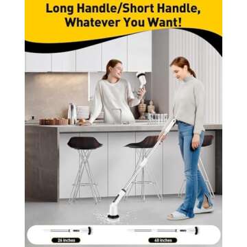 Electric Spin Scrubber,Cordless Shower Cleaning Brush IPX7 Waterproof with 3 Replaceable Brush Heads, Adjustable Extension Handle and Power Dual Speed,Power Scrubber for Bathroom Tub Tile Floor Car 5