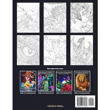 Awesome Dragons Coloring Book Fantasy Scenes Stress Relief