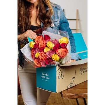 Benchmark Bouquets 24 Stem Rainbow Roses, Glass Vase Included, Gift Fresh Flowers for Valentine’s ...