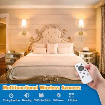 NIORSUN Gold Battery Operated Wall Sconce Set of 2,Rechargeable Wall Lights with 5200mAh Dimmable De...