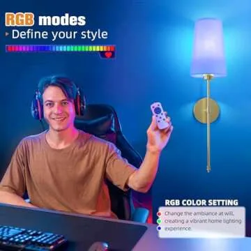 NIORSUN Gold Battery Operated Wall Sconce Set of 2,Rechargeable Wall Lights with 5200mAh Dimmable Detachable Bulbs and Remote,9 Colors Wireless Sconces for Bedroom Living Room Hallway