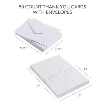 Gartner Studios Gold Foil Dots Thank You Cards, Ivory and Gold Foil Blank Thank You Notes, 3.5” x 5”, Set of 50 Blank Notecards with Envelopes (13745)