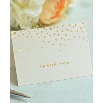 Gartner Studios Gold Foil Dots Thank You Cards, Ivory and Gold Foil Blank Thank You Notes, 3.5” x 5”, Set of 50 Blank Notecards with Envelopes (13745)