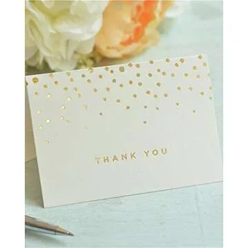 Gartner Studios Gold Foil Dots Thank You Cards, Ivory and Gold Foil Blank Thank You Notes, 3.5” x 5”, Set of 50 Blank Notecards with Envelopes (13745)