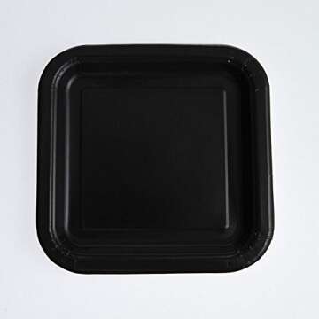 Black Square Disposable Paper Dessert Plates - 7'', 16 Pieces - Perfect for Parties, Weddings, Holid...