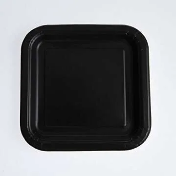 Black Square Disposable Paper Dessert Plates - 7'', 16 Pieces - Perfect for Parties, Weddings, Holid...