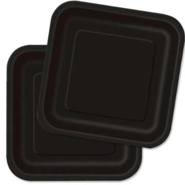 Black Square Disposable Paper Dessert Plates - 7'', 16 Pieces - Perfect for Parties, Weddings, Holidays & More