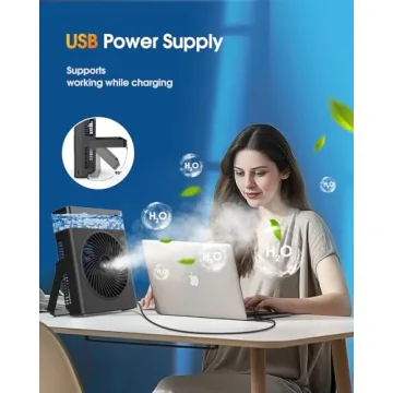 Portable Misting Fan - Rechargeable, USB Powered & Quiet