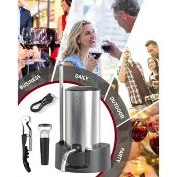 CIRCLE JOY Wine Aerator Electric Wine Aerator Pourer Spout Rechargeable One-touch Wine Decanter with Storage Base, Corskcrew and Vacuum Wine Stopper, Wine Dispenser Gifts for Wine Lovers, Silver