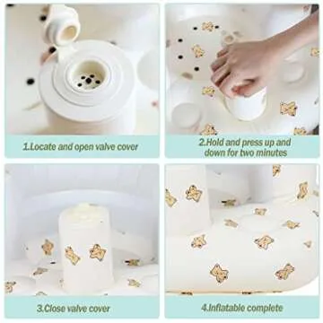 mink Baby Inflatable Seat for Babies 3-36 Months, Built in Air Pump Infant Back Support Sofa Toddler Chair for Sitting Up, Baby Floor Seater Gifts (Bear Head)