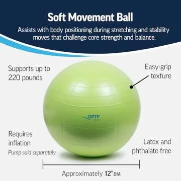 OPTP Soft Movement Ball - 12 Inch Exercise and Pilates Ball for Yoga and Core Stability, Soft Inflatable Physical Therapy Ball Features Easy-Grip Texture