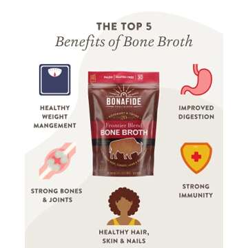 Bonafide Provisions Fresh Frontier Bone Broth, Frozen 24 fl oz – Grass-Fed, Gluten-Free, Paleo, Keto, Whole 30. For Sipping & Cooking, Pack of 6