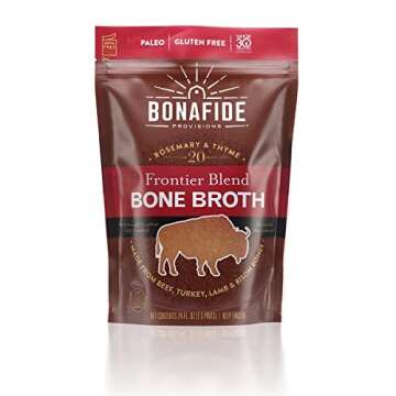 Bonafide Provisions Fresh Frontier Bone Broth, Frozen 24 fl oz – Grass-Fed, Gluten-Free, Paleo, Keto, Whole 30. For Sipping & Cooking, Pack of 6