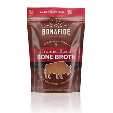 Bonafide Provisions Fresh Frontier Bone Broth, Frozen 24 fl oz – Grass-Fed, Gluten-Free, Paleo, Keto, Whole 30. For Sipping & Cooking, Pack of 6