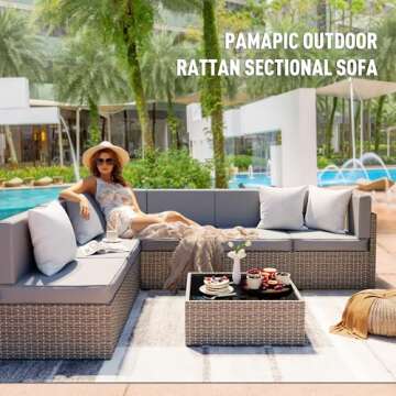 Pamapic 7 Pieces Outdoor Sectional Furniture - Stylish & Durable All-Weather Set with Washable Cushi...