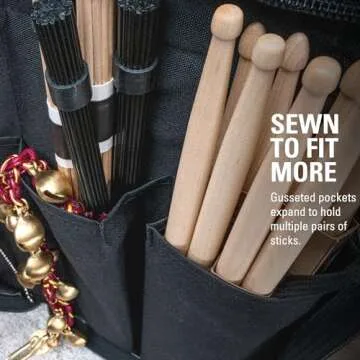 Meinl Percussion Drum Stick Bag with Extra Outside Pocket and Floor Tom Hooks – for Mallets, Brushes and Accessories, Black, Standard (MSB-1)