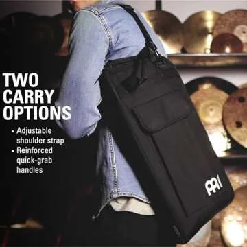 Meinl Percussion Drum Stick Bag with Extra Outside Pocket and Floor Tom Hooks – for Mallets, Brushes and Accessories, Black, Standard (MSB-1)
