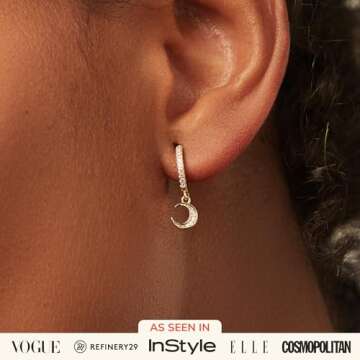 Ana Luisa Celeste Crescent Moon Huggie Hoops - 14K Gold Plated - Sparkling Celestial Earrings with C...