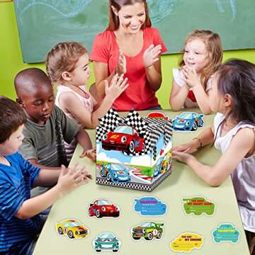 123 Pcs Valentine Boxes for Kids, Racing Car Valentines Day Cards Kit for Kids and Mailbox for Classroom Exchange Greeting Favors Activities Decorations for Classroom Kindergarten Home