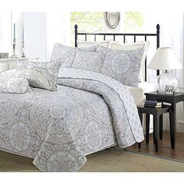 Cozy Line Home Fashions Medallion Floral Reversible Bedding Quilt Set, Lightweight Bedspread Coverle...