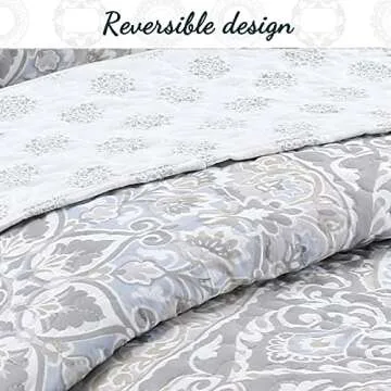 Cozy Line Home Fashions Medallion Floral Reversible Bedding Quilt Set, Lightweight Bedspread Coverlet for All Seasons (Grey Venetia, Queen - 3 Piece)