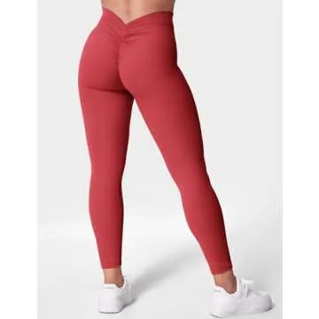 YEOREO Daze V Back Workout Leggings for Women Scrunch Butt Leggings High Waisted Gym Yoga Pants Cherry Small