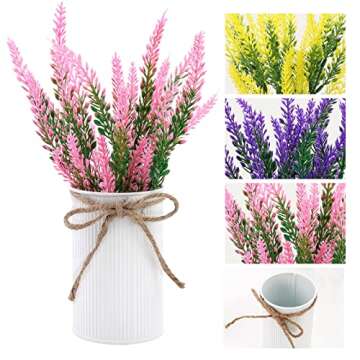 Omldggr Artificial Lavender Flower Plants in Metal Pots, 3 Pack Lavender Decor Faux Lavender Plants Potted Home Decor for Farmhouse Table Centerpiece Windowsill Country Indoor Outdoor Decoration