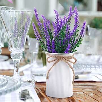 Omldggr Artificial Lavender Flower Plants in Metal Pots, 3 Pack Lavender Decor Faux Lavender Plants Potted Home Decor for Farmhouse Table Centerpiece Windowsill Country Indoor Outdoor Decoration