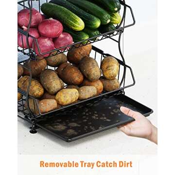 3 Tier Stackable iSPECLE Fruit Basket with Wheels