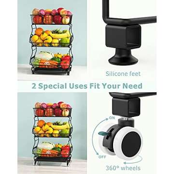 3 Tier Stackable iSPECLE Fruit Basket with Wheels