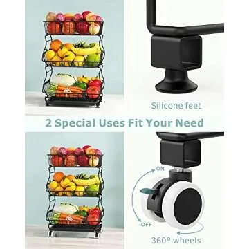 3 Tier Stackable iSPECLE Fruit Basket with Wheels