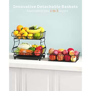 3 Tier Stackable iSPECLE Fruit Basket with Wheels