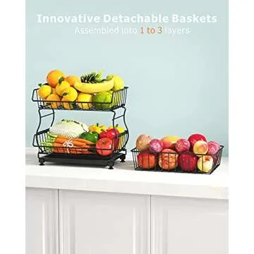 3 Tier Stackable iSPECLE Fruit Basket with Wheels