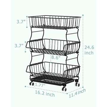 3 Tier Stackable iSPECLE Fruit Basket with Wheels