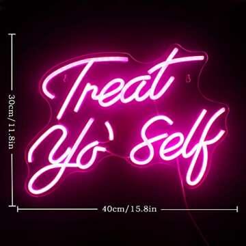 Gamerneon Treat Yourself Neon Sign Pink Led Word Neon Lights Usb Neon Light Signs for Bedroom Home L...