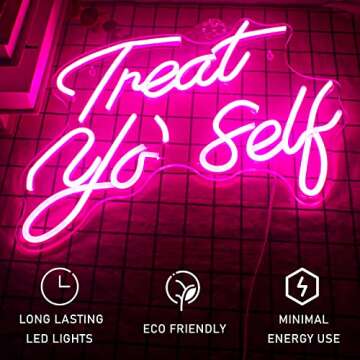 Gamerneon Treat Yourself Neon Sign Pink Led Word Neon Lights Usb Neon Light Signs for Bedroom Home Light Up Letter Neon for Birthday Party Gifts
