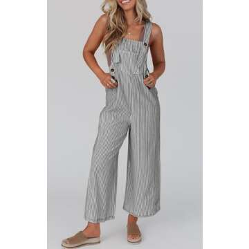 PRETTYGARDEN Summer Outfits For Women Striped Overall Jumpsuits 2025 Casual Wide Leg Strap Overalls ...