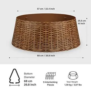 Tree Nest Christmas Live/Artificial Christmas Plastic Weaved Basket Design Tree Stand Collar Skirt Decoration, Brown, Large