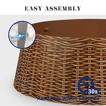 Tree Nest Christmas Live/Artificial Christmas Plastic Weaved Basket Design Tree Stand Collar Skirt Decoration, Brown, Large