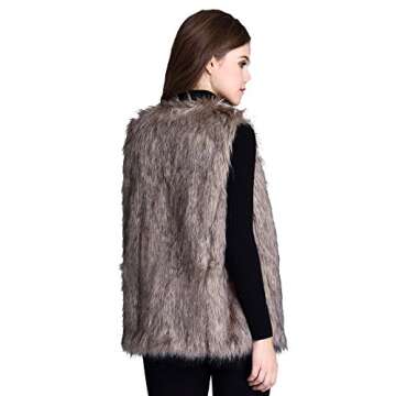 Escalier Women's Faux Fur Vest Waistcoat Sleeveless Jacket (10, Khaki)